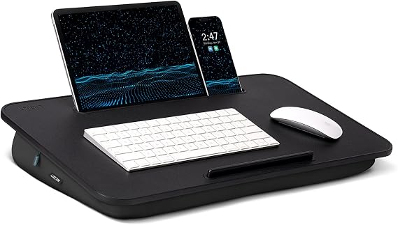Lap Desk L.DOCTOR Cushioned Lap Desks, Portable Laptop Desk for Bed, Couch & Floor, Washable Cushion, Built-in Phone & Tablet Slot, Fits 17.3" Laptop Working, Writing, Gaming Large, Black