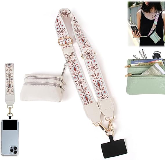 Phone Strap With Zippered Pouch, Universal Lanyard Crossbody Wrist Strap With Wallet, Adjustable