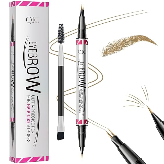 Eyebrow Pen - Eyebrow Pencils for Women, W3W Dual-Ended Microblading Eyebrow Pen, Micro-Fork-Tip + Ultra-Fine Brush Tip, Waterproof Smudge-Proof, Create Natural Hair-Like Brows (Light Brown)