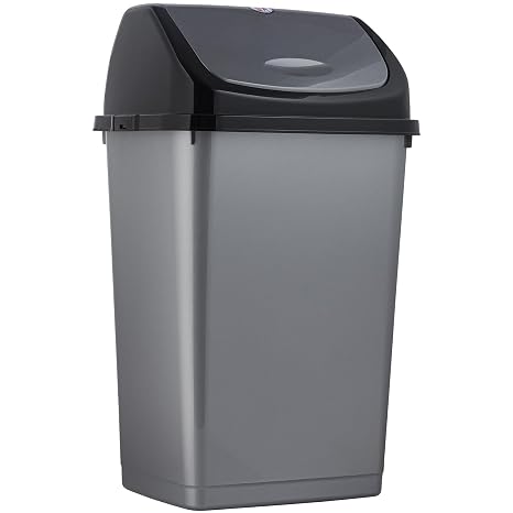 Superio Kitchen Trash Can 13 Gallon Trash Can with Swing Lid, Plastic Garbage Can Outdoor, Large 52 Qt Recycle Bin and Waste Basket for Home, Office, Garage, Patio (Grey)