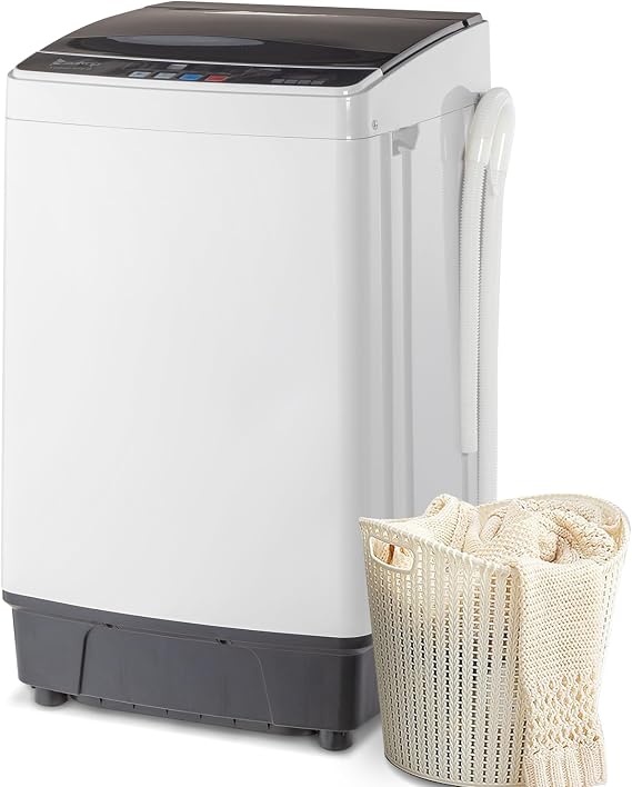 Full Automatic Washing Machine, 17.8 Lbs Top Load Portable Washer with Drain Pump, 10 Wash Programs 8 Water Level Washer and Dryer Combo, 2 in 1 Washer and Dryer for Apartments, RV, Camping