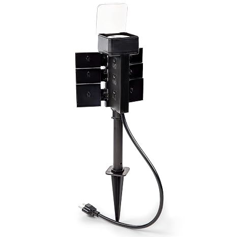 BLACK+DECKER Garden Timer Stake, 6 Grounded Outlets, Waterproof | 30-minute interval settings, overload protection, in-ground outdoor design