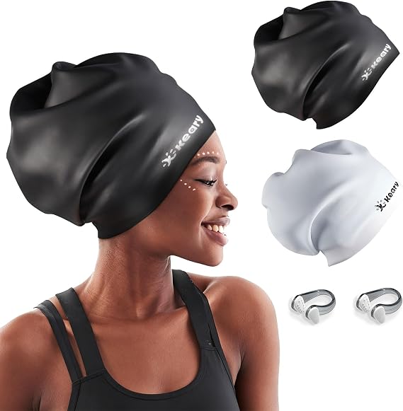 Keary Extra Large Swim Cap for Braids Dreadlocks Long Hair Waterproof Adult