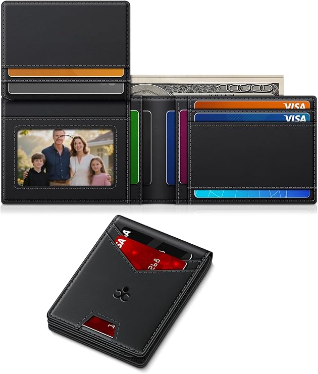 Men's Slim Bifold Wallet, RFID Blocking Leather Credit Card Holder Wallet