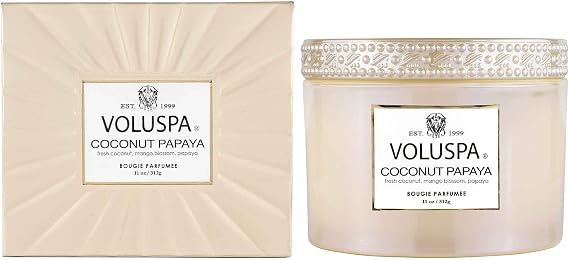 Voluspa Coconut Papaya, Corta Maison Boxed Candle, 11 oz, 45 Hour Burn Time, Coconut Wax for Clean Burning, Handcrafted in the USA