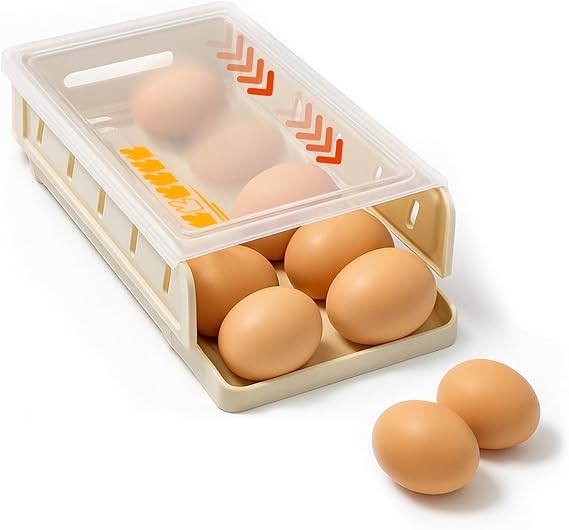 Automatic Rolling Egg Holder for Refrigerator, 1-Pack Stackable Egg Storage Containers, Smooth Glide Track, Steady Base & Dishwasher Safe