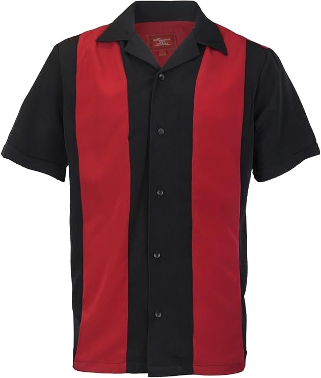 Men's Retro Classic Charlie Sheen Two Tone Guayabera Bowling Casual Dress Shirt