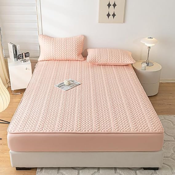 Waterproof Mattress Protector,Smooth Soft Breathable Noiseless,11" Deep Pocket, Breathable Hollow Cotton Filling Quilted Mattress Protector (Pink,Twin)