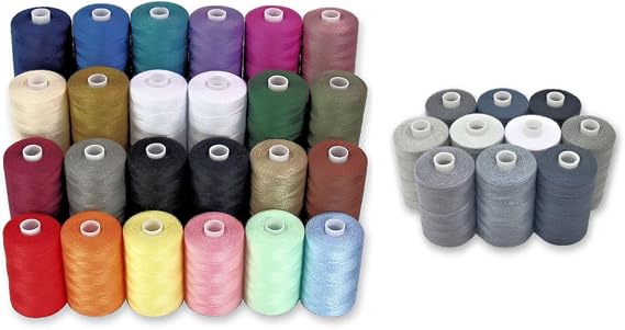 Bundle Polyester Sewing Threads - 34 spools for Hand Stitching, Quilting & Sewing Machine - 1000 yds Per Spool - 28 Thread Colors Plus 3 Black & 3 White