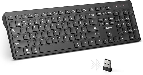 TECKNET Wireless Keyboards Full Size, Bluetooth+2.4G USB for Windows, Black