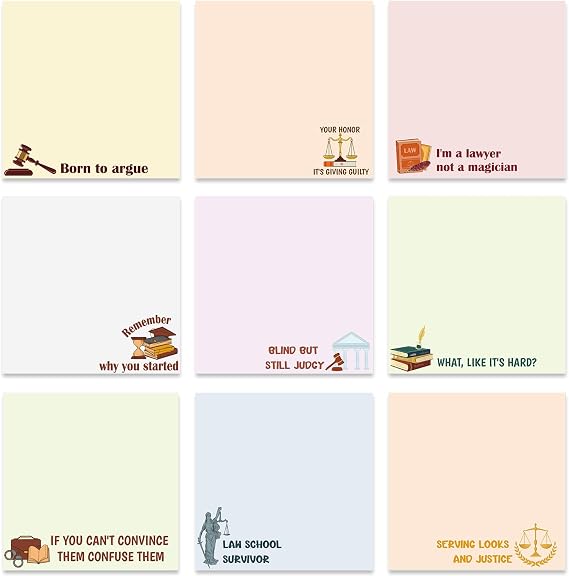 Funny Lawyer Sticky Notes 3x3 Gifts for Attorney 9-Pack