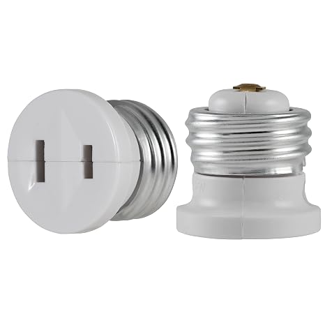 Power Gear Light Socket to Plug Adapter, Polarized, White, 2 Pack