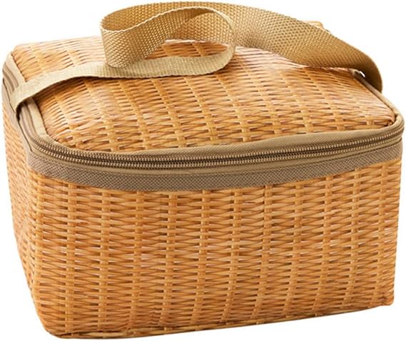 Picnic Bag Thermal Food Basket Cool Bag Lunch Box Waterproof Lunch Container Imitation Rattan Insulated Cooler Bag