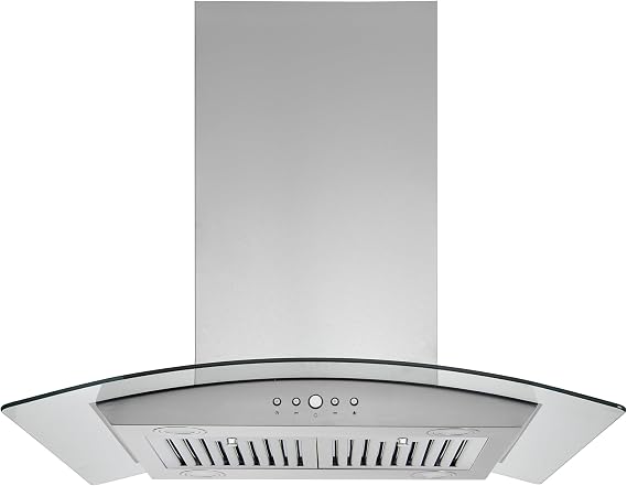 Hauslane 30 Inch Island Range Hood - Stainless Steel & Tempered Glass Design | 900 CFM Dual Venting | Dishwasher-Safe Filters | Adaptable to 10ft Ceiling | Commercial-Grade LED Lighting