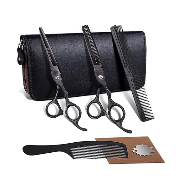 Purple Dragon 5.5 inch Hair Cutting Shears Set with Bag for Barbers - Black
