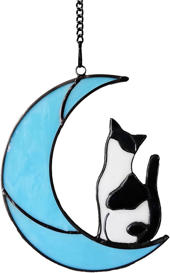 Black and White Tuxedo Cat Memorial Gift Stained Glass Suncatcher