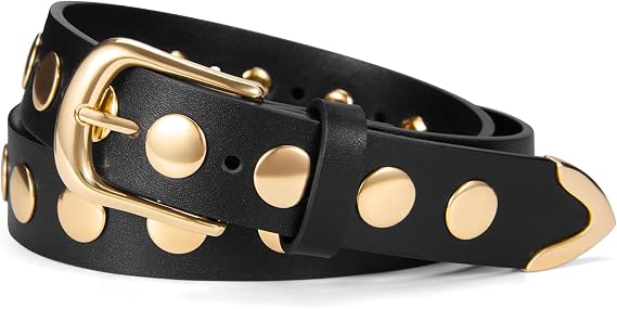 VATAN Women Leather Belt for Jeans Dresses Pants Fashion Ladies Casual Waist Belt with Gold Buckle