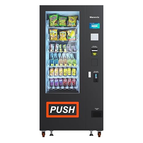 Manovix Refrigerated Beverage Snack Combo Vending Machine for Business, 36 Slots Snacks Drink Commercial Vending Machine Durable Cold Soda with Bill and Coin Acceptor