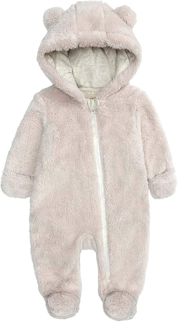 Baby Hooded Fleece Romper Long Sleeve Onesie Outwear Outfits 0-12M