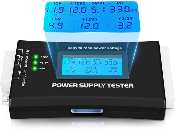 Computer PC Power Supply Tester, ATX Power Supply Host Inspection Maintenance Tool, PSU Tester, Detect with 20/24 Pin LCD Display for ATX,BTX,ITX,TFX.