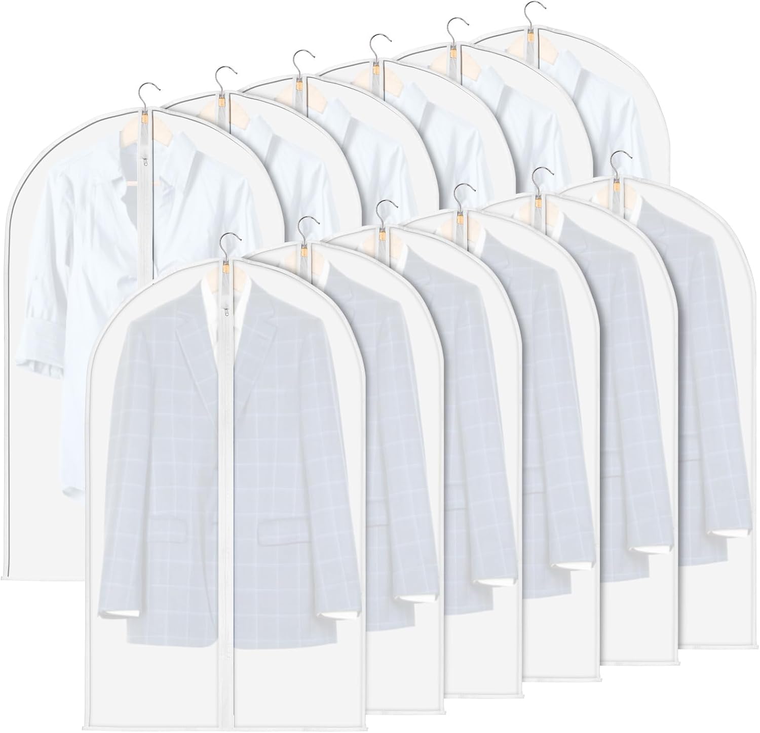 12 Pack Garment Bags for Hanging Clothes, Zippered Suit Bags for Travel, Translucent Clothing Covers 23 x 39