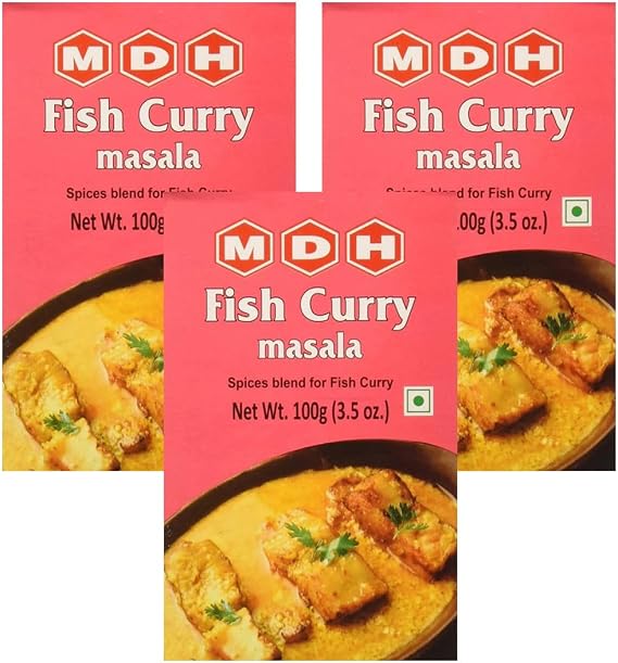 MDH Various Seasoning Masala Powder - Spices Mix Curry Masala Recipe Mixes Casserole Seasoning Herbs - Aromatic & Enhances the flavor of the meal (Fish Curry Masala (100g), Pack of 3)