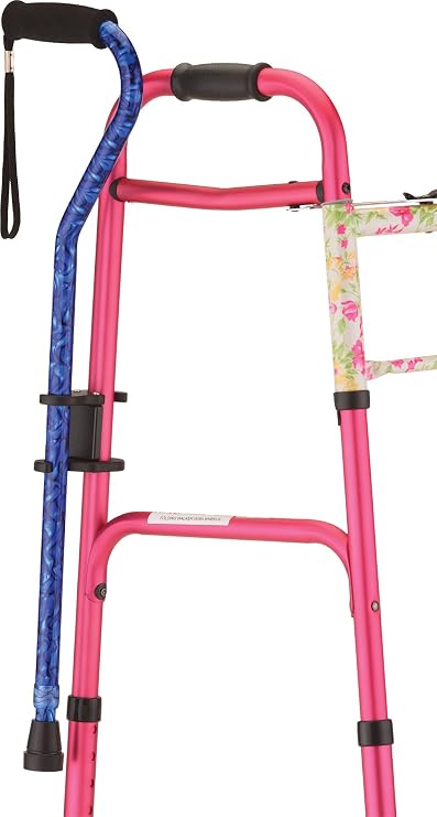 NOVA Snap-On Cane Holder for Walkers & Rollators No Tools Required, Side-Mount Cane Clip, Durable Plastic Fits 7/8 Cane & 1 Walker/Rollator Tubes