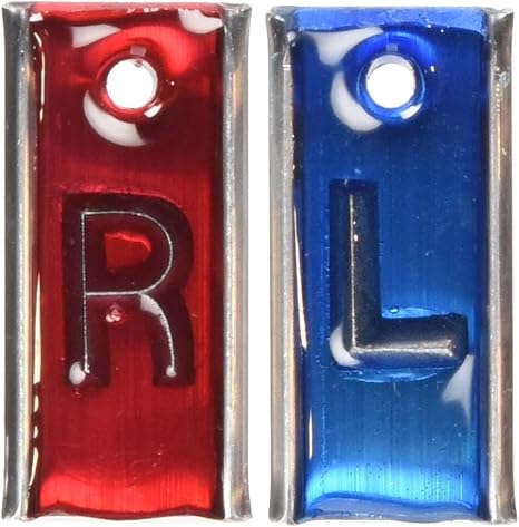 Leaded PB Markers for X-Rays with Aluminum Backs - L & R Radiology Markers - Vertical - Color-Coded Left/Right - Crystal-Clear Epoxy Letters - 1 Pair