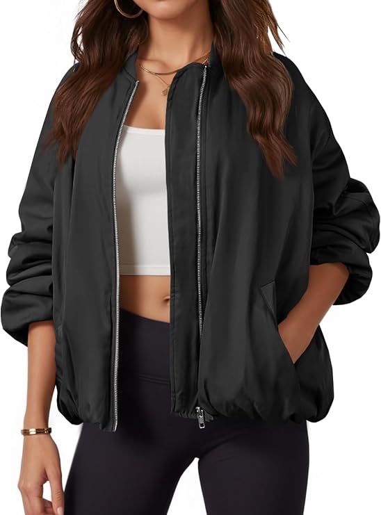 Tankaneo Womens Oversized Bomber Jacket Quilted Lightweight Puffer Jackets