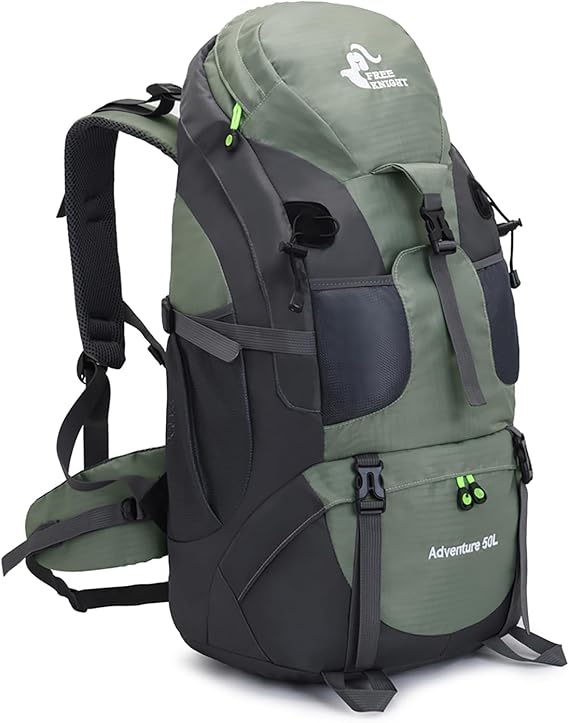 Bseash 50L Hiking Backpack, Water Resistant Lightweight Outdoor Sport Daypack Travel Bag for Camping Climbing Skiing Cycling (Army Green - With Shoe Compartment)
