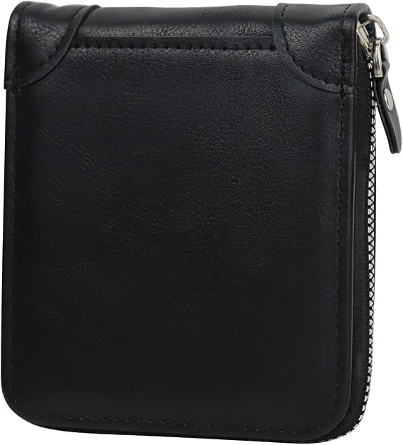 WishLotus Wallets for Men, Leather Mens Wallet with Smooth Zipper, Wallet for Men with Zipper Pocket Cash Credit Slot, Men Wallet for ID Card Cash Bills Coin (Black)