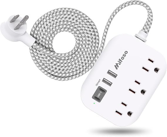 Cruise Ship Essentials, Power Strip with USB Ports, 5Ft Flat Extension Cord