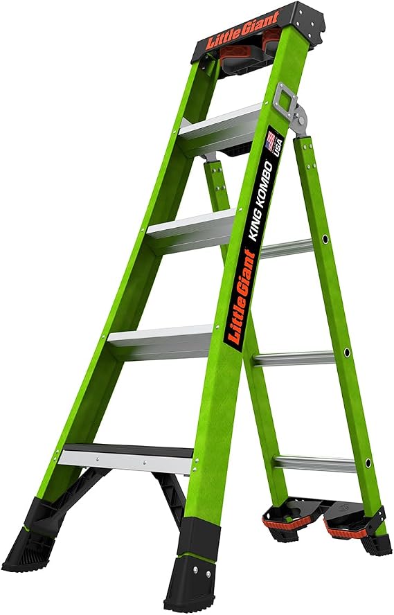 Little Giant King Kombo, 5 ft Fiberglass Industrial Ladder, 13905-071 | Industrial Multi-Position Ladder, Step/Extension/Leaning Modes, Non-Conductive Fiberglass, 375 lbs. Weight Capacity