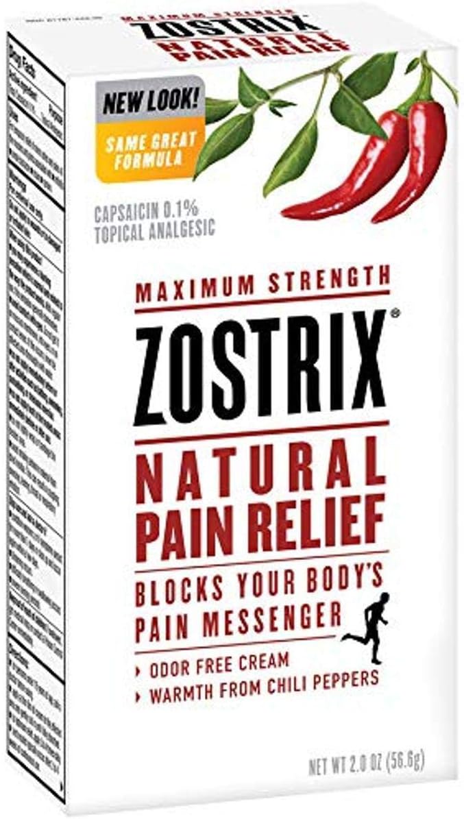 Zostrix Maximum Strength Natural Pain Relief Cream, Capsaicin Pain Reliever, Odor Free, 2 Ounce Tube