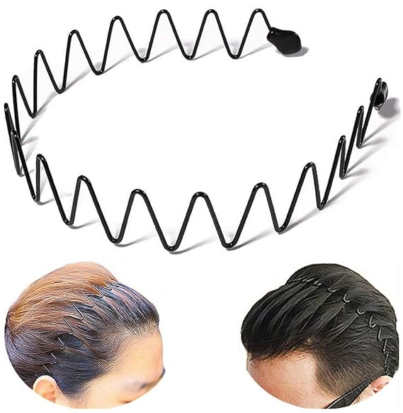 bodbop XINGZHE Metal Hair Band Men Headband Women's Fashion Hair Bands Elastic Stylish Sports Hairband Head Hoop with Non Slip Wavy Teeth, Black