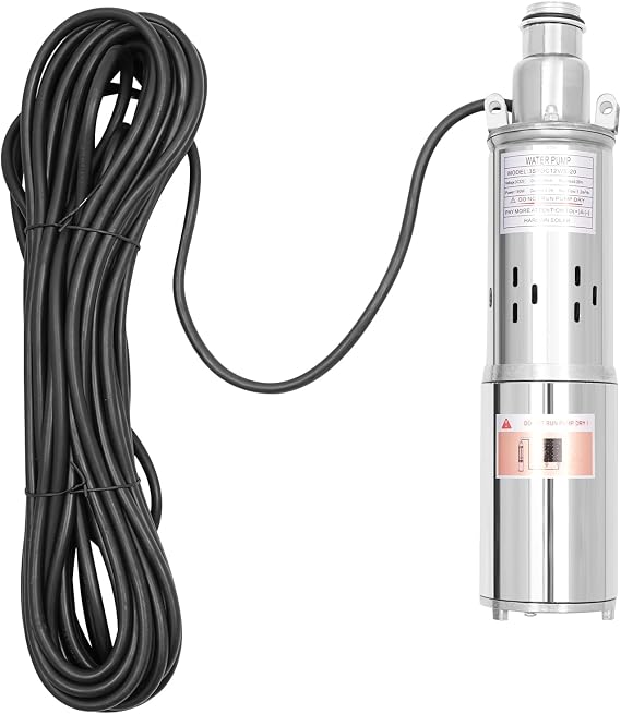 Electric Deep Well Solar Submersible Water Pump DC 12V 180W Farm Ranch Submersible Deep Bore Well Water Pump Pure Copper Motor 5.3 GPM Large Flow 82ft High Lift