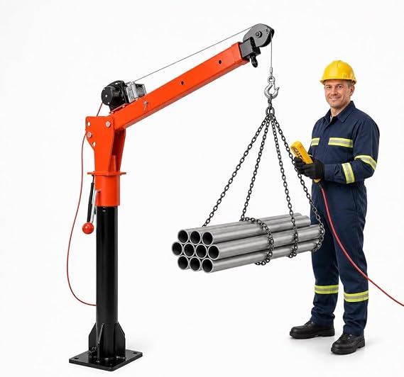 1100lb Folding Truck-Mounted Crane, Steel Pickup Truck Jib Cranes 360 Swivel, 2000 lbs Electric Winch 12V, Truck Crane with Remote Control