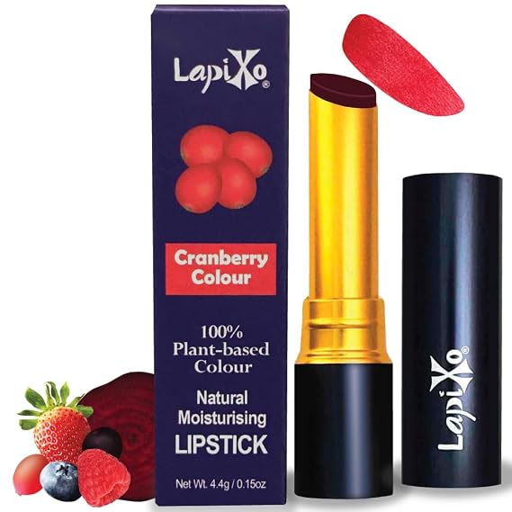 LAPIXO 100% Plant-based Color Lipstick, Unique Formula, Natural All Food Ingredients (Cranberry color)