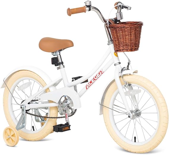 ACEGER Retro Style Girls Bike with Basket for 3-13 Years Old Kids, Included Coaster Brake & Caliper Brake, 14 16 18 Inch with Training Wheels, 20 Inch with Kickstand, Vintage Bicycle for Gifts.
