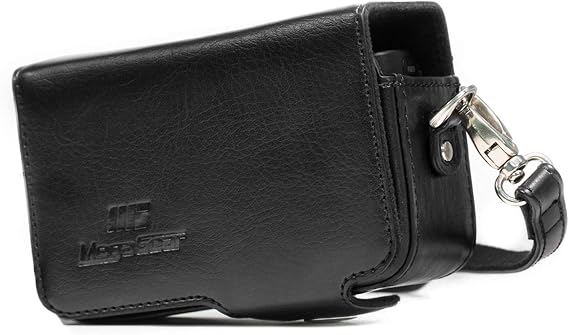 MegaGear MG885 Leather Camera Case with Strap compatible with Sony Cyber-shot DSC-HX95, DSC-HX99, DSC-HX80, DSC-HX90V, DSC-WX500 - Black