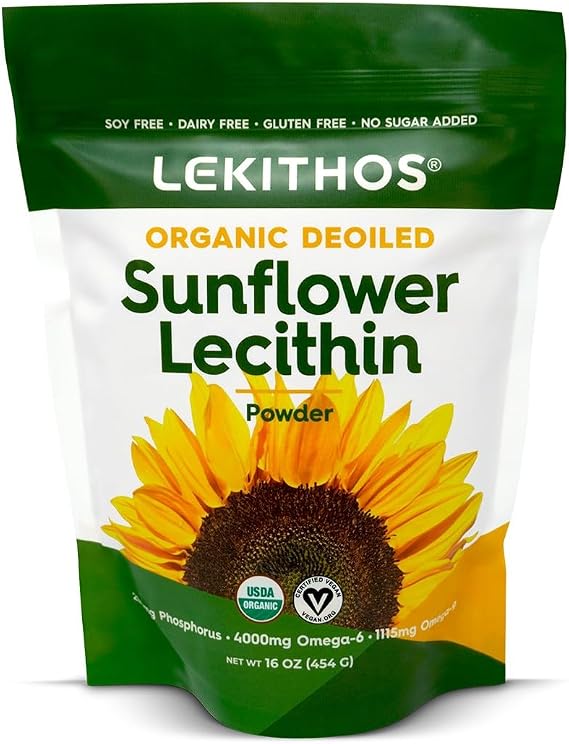 Organic Sunflower Lecithin Powder (Deoiled) | 1770mg Phosphatidylcholine Per Serving | Omega-6 & Omega-9 Fatty Acids | USDA Organic, Non-GMO, Soy-Free, Gluten-Free, Vegan | 16oz (454g)