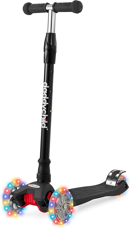 Scooters for Kids 3 Wheel Kick Scooter for Toddlers Girls & Boys, 4 Adjustable Height, Lean to Steer, Extra-Wide Deck, Light Up Wheels for Children from 3 to 14 Years Old