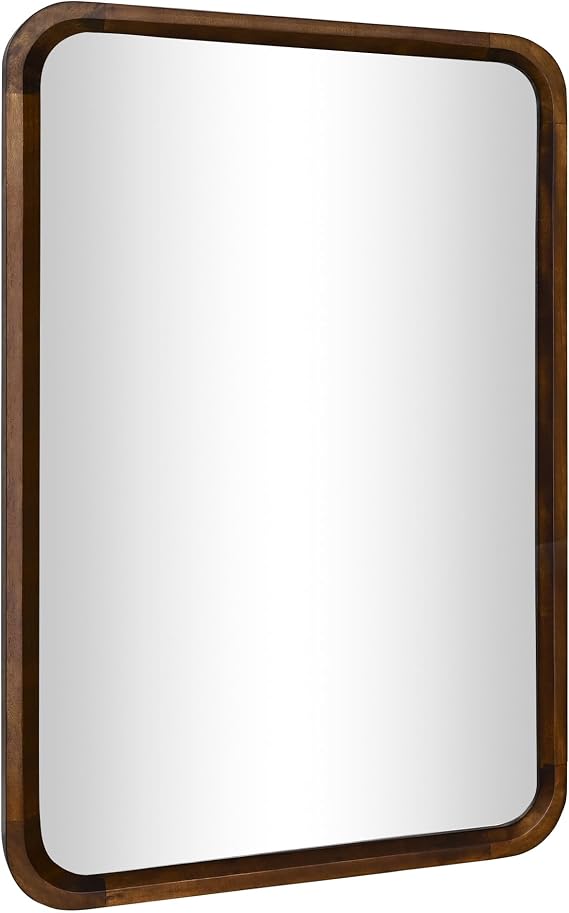 Wood Bathroom Mirror for Wall,Rectangle 24 x 36 inch Vanity Brown Mirrors