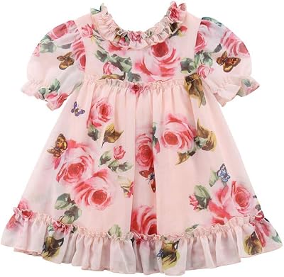 Toddler Baby Girls Flower Print Ruffles Princess Dress Sundress Clothes Outfit