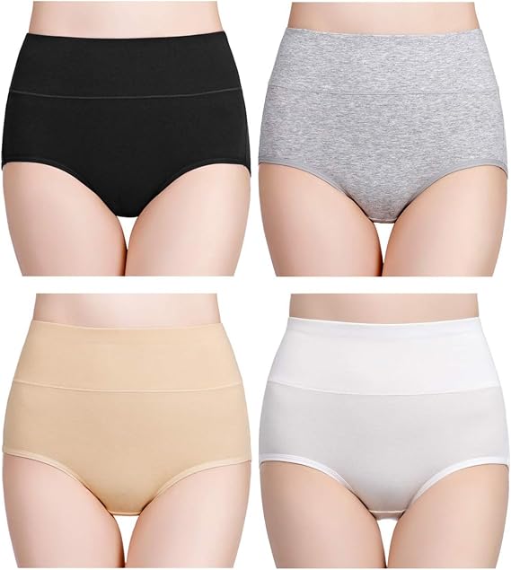 wirarpa Women's Cotton Underwear High Waisted Ladies Panties Full Coverage Briefs 4 Pack (Regular & Plus Size)