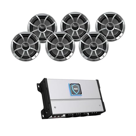 Wet Sounds HTM-6 - HTM Series Amplifier 900 Watt Full-Range Class-D 85x6 Watts RMS @4 OHM with 3 Pairs Recon 6-S Recon Series 6.5" 60-Watt RMS Coaxial Speakers with Silver XS Grille and Cone (Pair)