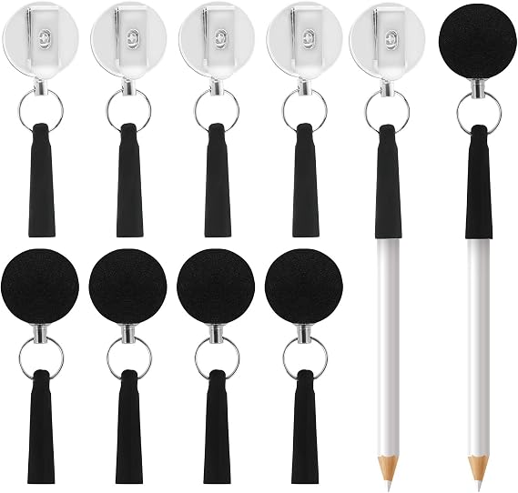 10Pcs Heavy Duty Retractable Pen Pencil Holder 25.6'' Elastic Silicone Pull Pencil Holder w Clip Carpenter Pen Holder for Lanyard Ideal for Carpenters Nurses Waiters Construction Workers