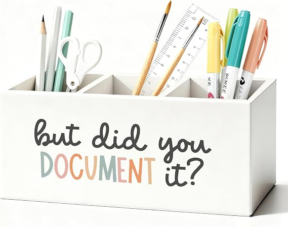 Funny But Did You Document It Pen Pencil Holder for Desk, HR Human Resources Gifts, Office Humor Gifts for Coworkers Women Men Wooden Box Sign Decorations for Office Desk Tabletop
