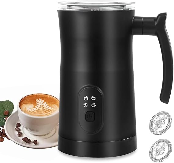 Electric Milk Frother, 4 in 1 Milk Steamer with Two Frothing Whisks, Saicefe 11.8oz/350ml Automatic Warm and Cold Foam Maker for Coffee, Latte, Cappuccino, Macchiato, Hot Chocolate (Black)