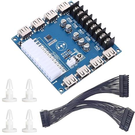 ATX Power Supply Breakout Board 24 Pins Benchtop USB Power Board,Desktop PC Power Module ATX Port Power Switch Adapter Plate Support Support 3.3V/5V/12V 1.8V-10.8V